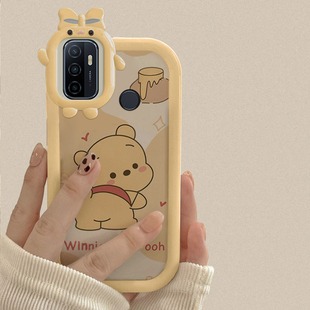 适用于OPPOA32手机壳小怪兽蝴蝶结创意镜头透明硅胶高级感软壳OPPOPDVM00全包防摔保护套时尚卡通维尼熊