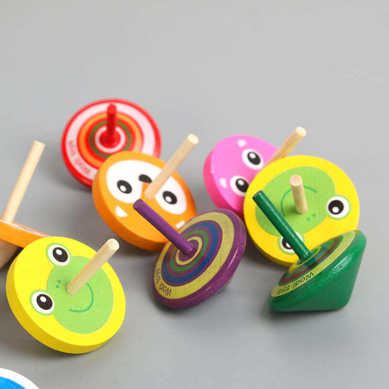 手动旋转陀螺男女孩子80后木质玩儿童木质小陀螺幼儿园教具小玩意