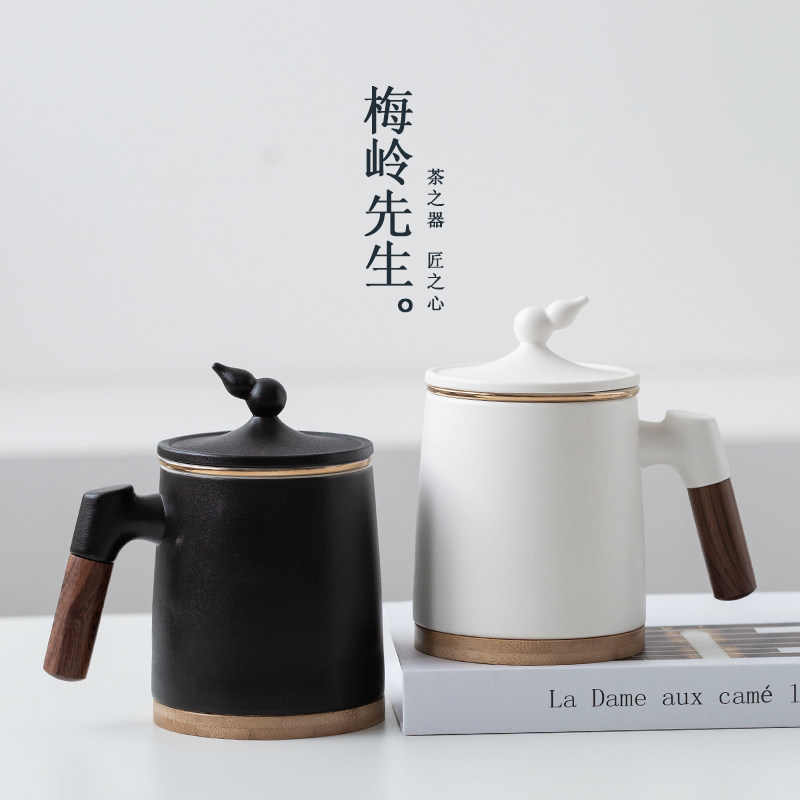 陶瓷泡茶马克杯带盖子过滤水杯女男个人专用办公室茶水分离杯子定