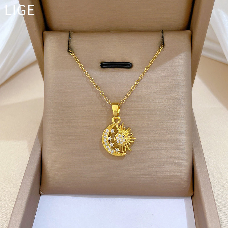 Vintage·中古【钛钢】 月亮星星星芒轻奢气质华丽满钻项链女百搭