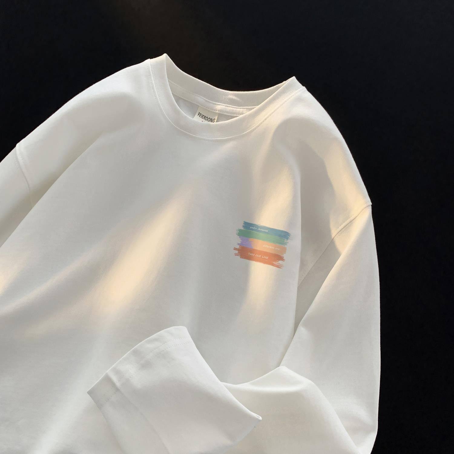 【帅炸了~】白色美式重磅卫衣潮牌男内搭打底衫春秋青少年长袖T恤