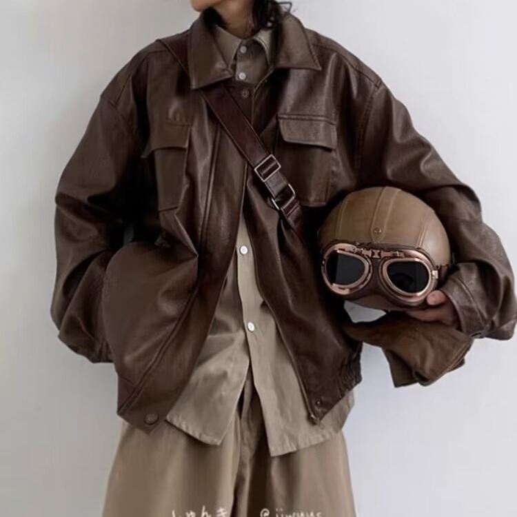 2024新款秋季皮夹克男宽松黑色高级感机车服潮流男生痞帅羽绒服男