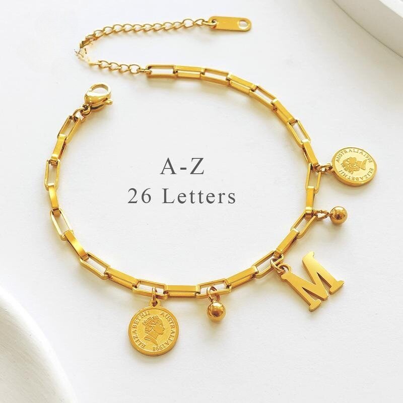 【新品冲量·特价】跨境爆款时尚圆牌26字母钛钢手链女小众轻奢高图片