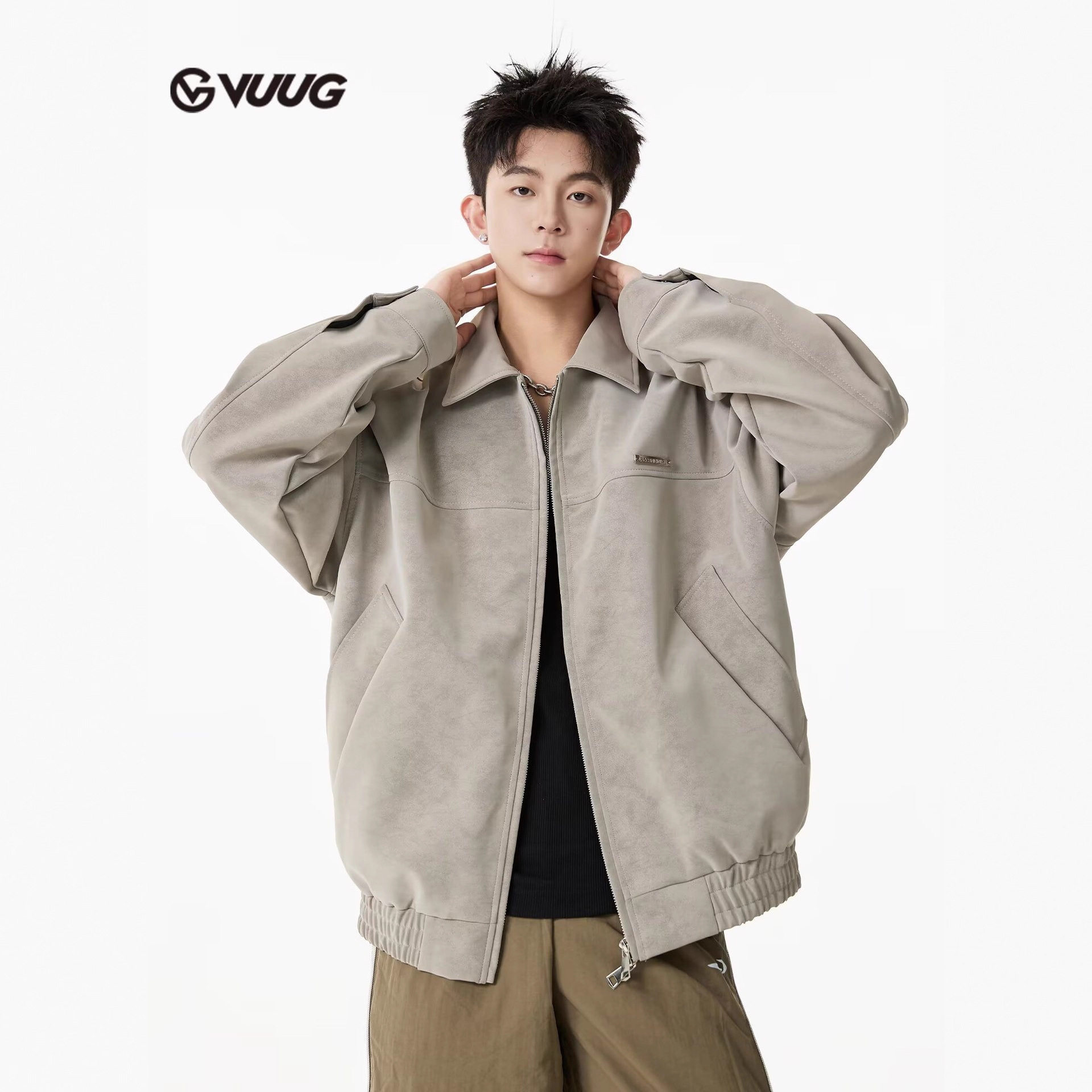 美式复古翻领皮衣外套男士潮流春秋季新款休闲百搭宽松工装皮夹克,男装,夹克,淘宝优惠券,粉丝福利购,淘宝优惠卷