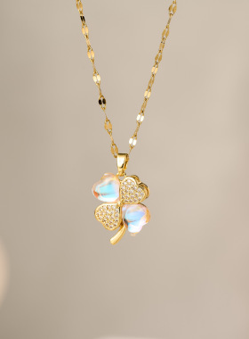 【新品冲量·特价】Vintage中古·古著·满钻幸运草钛钢项链女