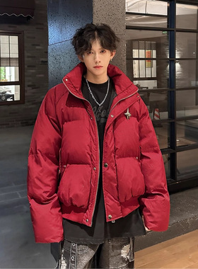 【专柜特价】满天星红色羽绒棉服男冬季加厚保暖面包服美式高街设