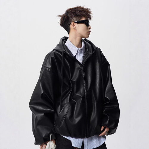 【帅炸了~】美式街头短款PU皮衣服男士潮牌复古高级感机车皮夹克