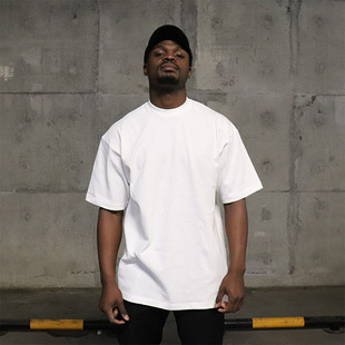 欧码oversized落肩纯色美式重磅小领口t恤嘻哈纯棉短袖宽松T恤