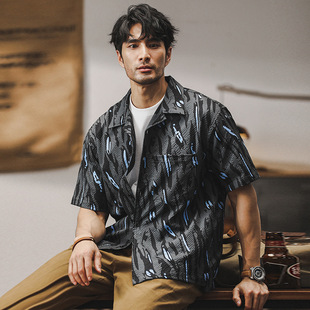 夏威夷度假花衬衫男短袖2024新款美式复古夏季薄款宽松衬衣男款潮