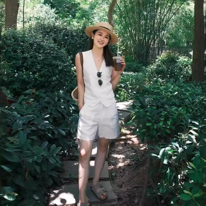 【送运费险】无袖棉麻亚麻套装女高端夏装冷淡风高级感马甲背心休