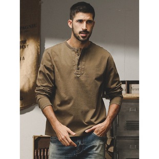 美式重磅复古长袖T恤男春秋款2026年新款潮牌水洗T做旧硬汉亨利杉