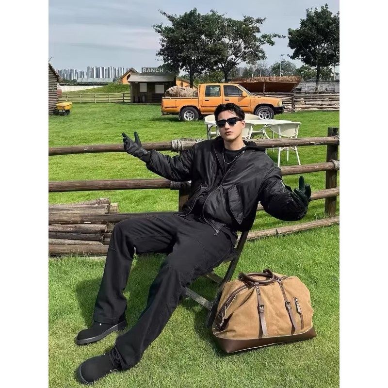 Cleanfit·美式猛男美式硬汉黑色飞行员夹克棉服男冬季加厚保暖廓