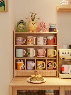 木屋记九宫格杯架置物架咖啡杯马克杯茶杯收纳实木方格子架展示架