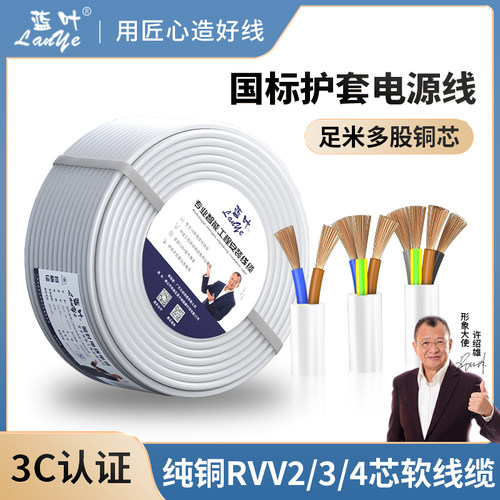 白色电缆线蓝叶纯铜国标
