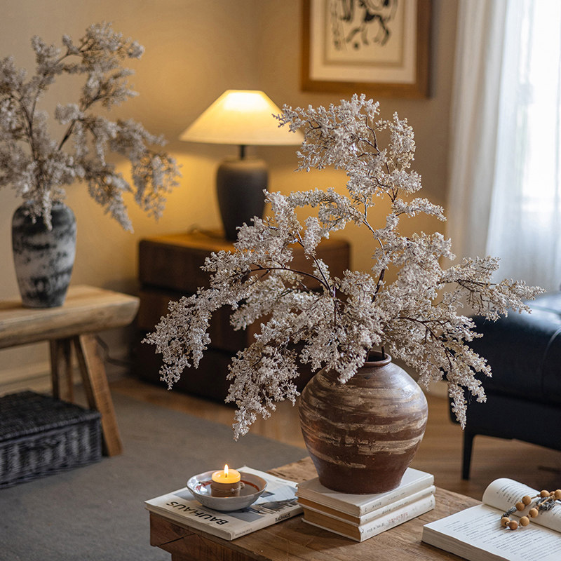 油画雾凇仿真绿植摆设假花花束花艺装饰摆件高级感侘寂风桌面插花