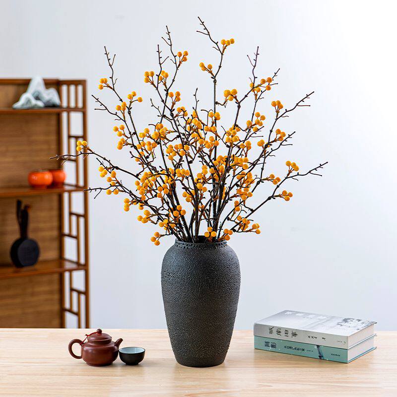 冬青红果发财果仿真花干花花束客厅摆设黄色浆果假花插花拍摄道具