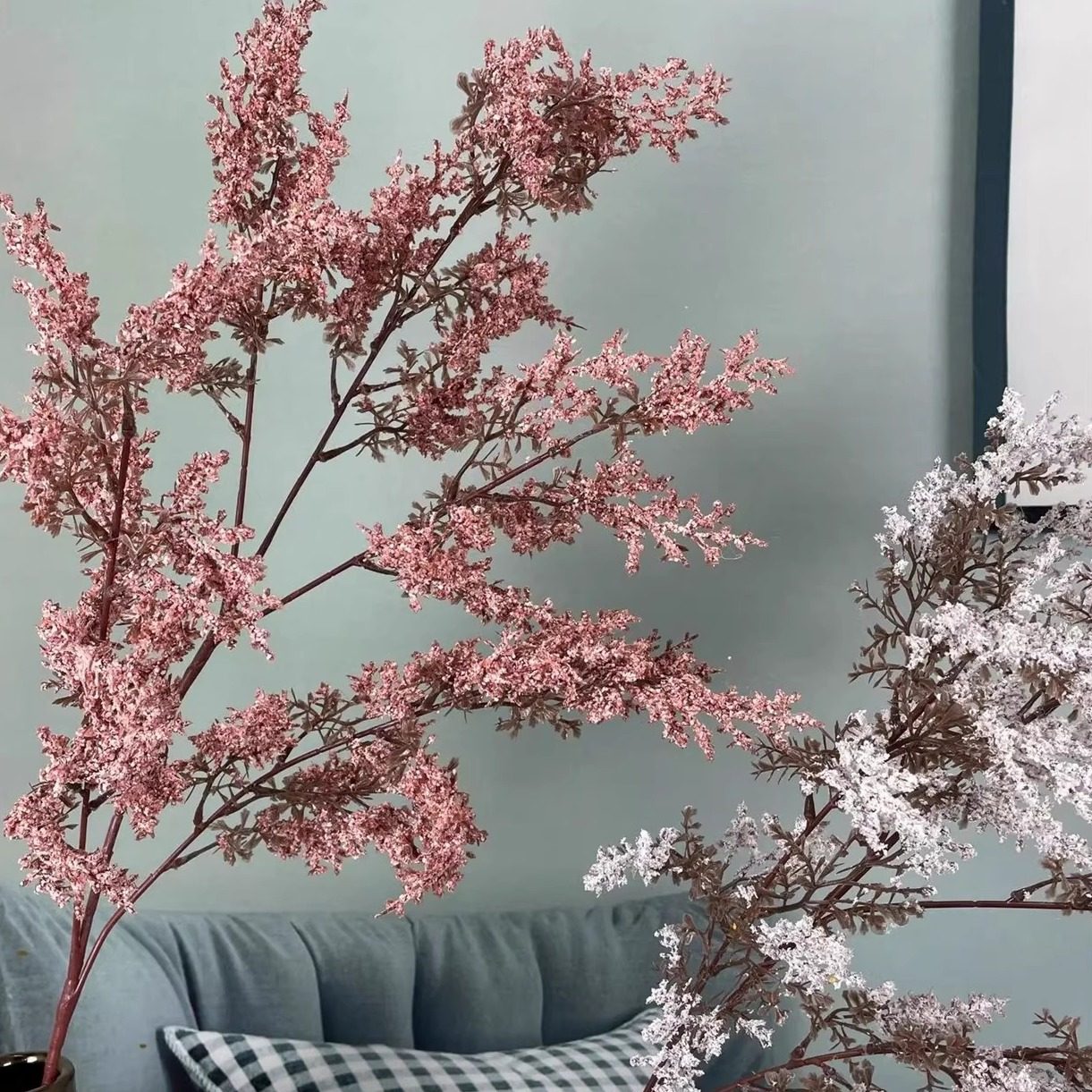 油画雾凇仿真绿植摆设假花花束花艺装饰摆件高级感侘寂风桌面插花