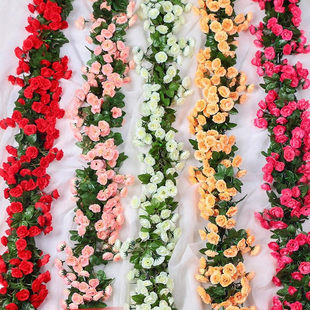 仿真玫瑰假花藤条蔓壁挂缠绕空调水管道遮挡装饰客厅吊顶塑料植物