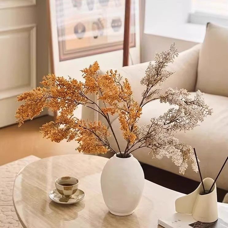 油画雾凇仿真绿植摆设假花花束花艺装饰摆件高级感侘寂风桌面插花