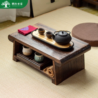 新品实木中式茶桌飘窗小茶台家用榻榻米茶几可折叠插板桌阳台移动