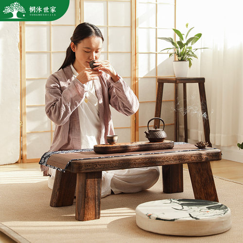 实木复古炭烧飘窗小桌子