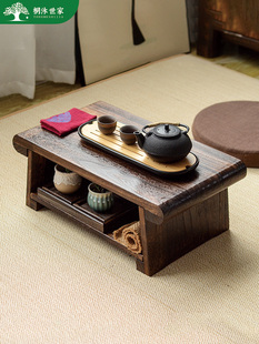 茶桌飘窗小茶台家用榻榻米茶几可折叠插板桌阳台移动矮桌 实木中式