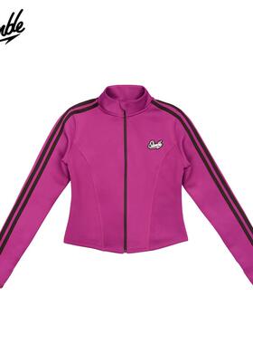 SLAMBLE秋冬新款女子运动上衣空气层拉链短款外套立领修身夹克