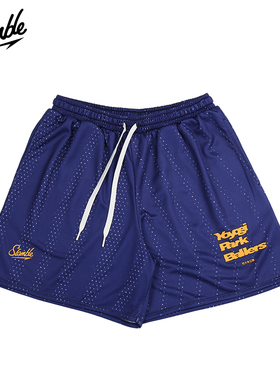 SLAMBLE联名代代木纯色印花条纹篮球运动短裤男休闲训练四分裤