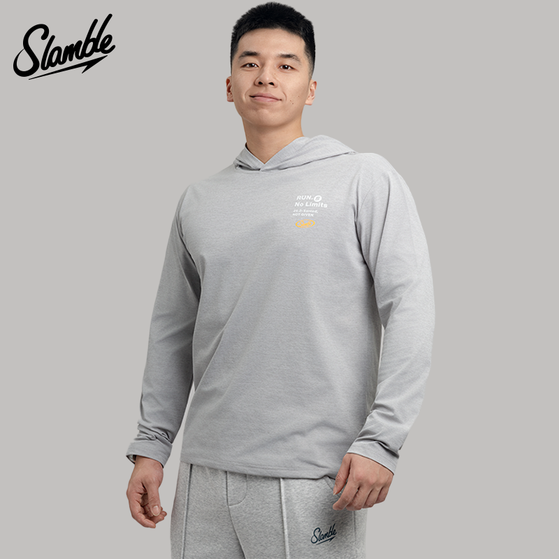 SLAMBLE男生连帽运动套头衫长袖打底T恤吸湿排汗健身训练