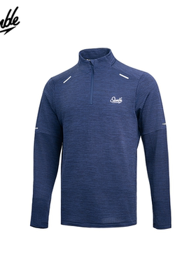 SLAMBLE男子跑步能量方格绒立领运动长袖反光条上衣骑行健身服