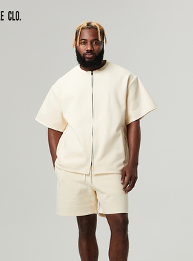 SLAMBLE CLO.针织拉链运动篮球短袖外套休闲运动圆领上衣男女纯色