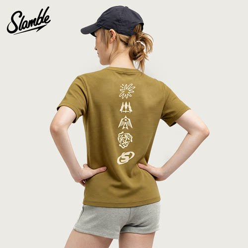 SLAMBLE跑者印花短袖T恤女士跑步运动训练马拉松吸湿排汗速干衣