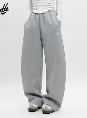 SLAMBLE空气层弯刀裤美式重磅420克女士运动休闲阔腿灰色裤子