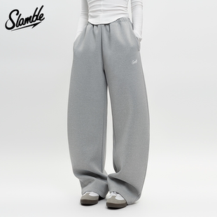 子 重磅420克女士运动休闲阔腿灰色裤 SLAMBLE空气层弯刀裤 美式
