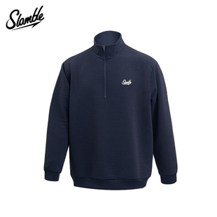 SLAMBLE男士华夫格半拉链运动套头衫立领卫衣打底纯色百搭秋季新