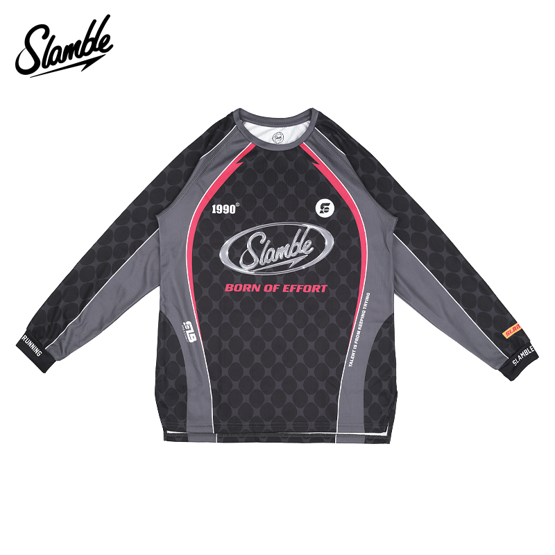 SLAMBLE运动长袖T恤复古赛车风男拼接美式训练速干透气投篮服球衣