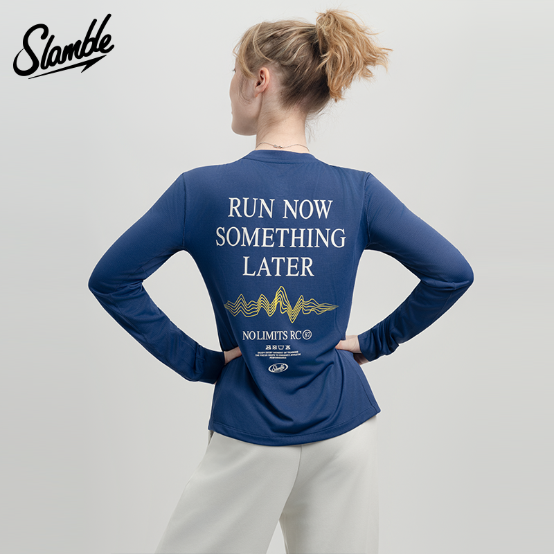 SLAMBLE女士跑步运动长袖T恤透气抗菌吸湿排汗越野马拉松速干衣