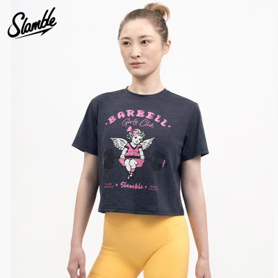 SLAMBLE女子CF健身综合训练运动短袖T恤莱赛尔短款透气速干新款