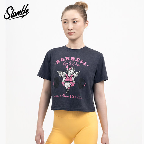 SLAMBLE女子CF健身综合训练运动短袖T恤莱赛尔短款透气速干新款