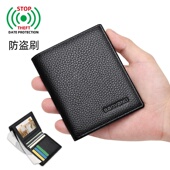 正品 潮拉链钱夹超薄卡包 真皮皮夹子2025新款 头层牛皮钱包男士 短款