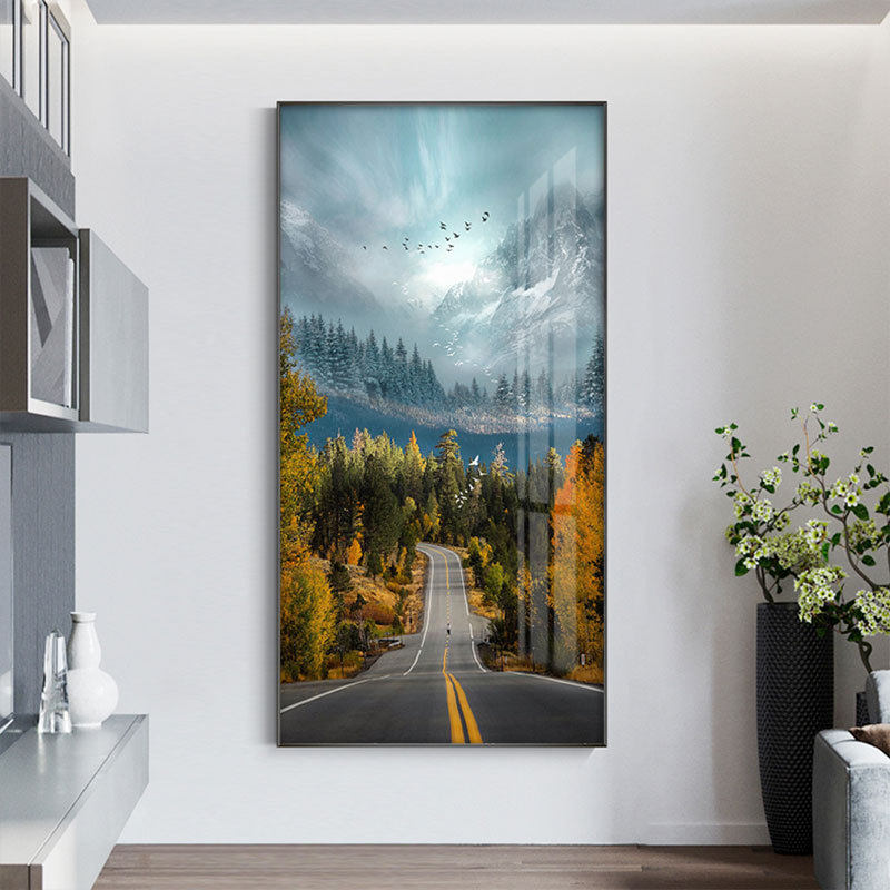 北欧现代入户玄关装饰画过道走廊尽头壁画公路风景竖版客厅墙面画