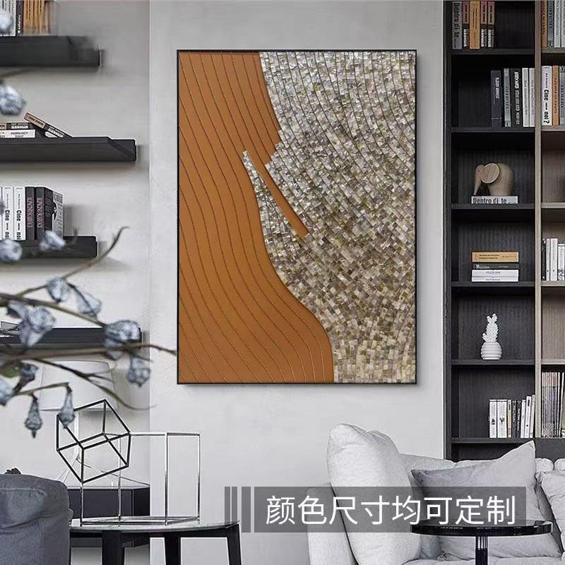 跨境中古风贝壳螺钿马赛克实物画酒店样板间玄关客厅走廊挂画