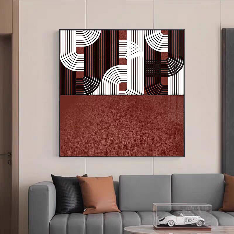 红色抽象线条装饰画客厅卧室书房背景墙小众艺术侘寂风正方形挂画图片