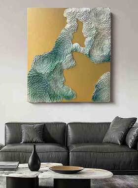 皮革立体鱼鳞实物画现代简约手绘别墅沙发背景墙壁挂画方形高端装