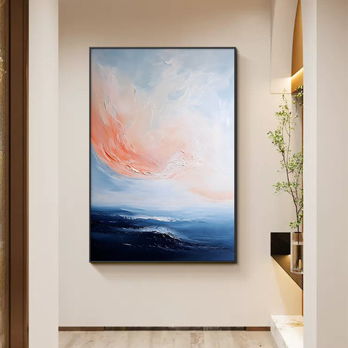 现代简约玄关装饰画海浪风景客厅沙发背景墙挂画抽象艺术走廊壁画
