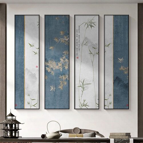 梅兰竹菊客厅装饰画新中式沙发背景墙挂画禅意中堂四条屏茶室挂画
