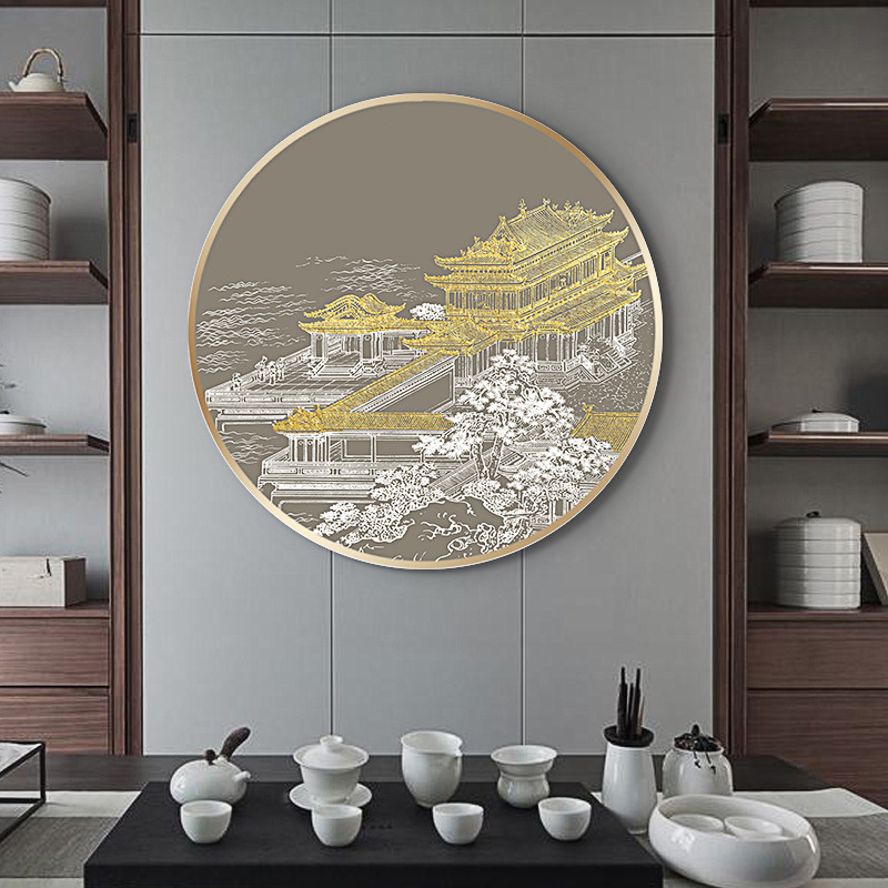 新中式立体浮雕装置画圆形客厅玄关装饰画样板房酒店中国风工艺画图片