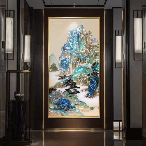 手绘新中式珐琅彩装饰画入户玄关走廊挂画屏风隔断办公室山水壁画