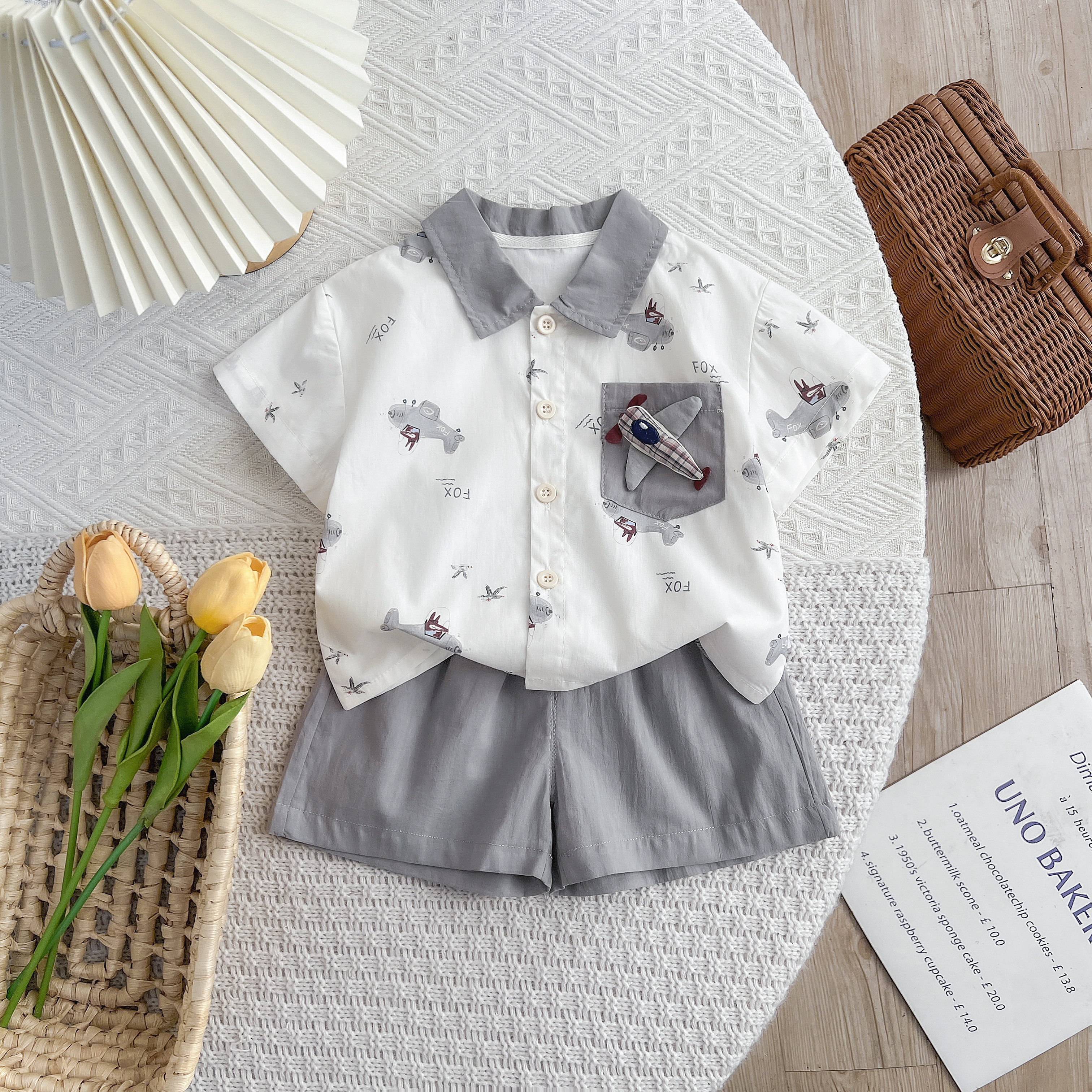 男宝宝夏季套装婴儿纯棉衣服儿童帅气短袖衬衫短裤两件套夏装