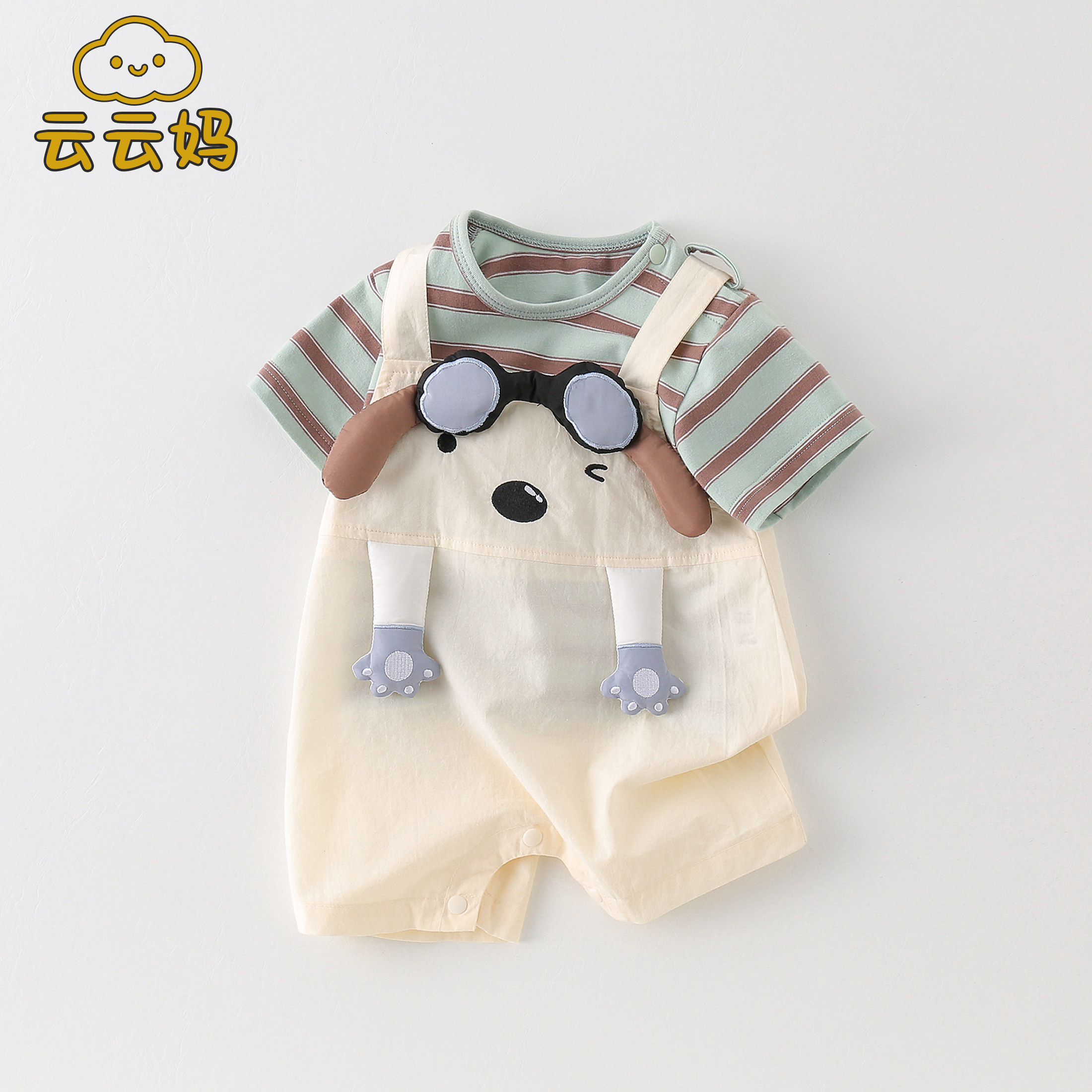 婴儿衣服夏季薄款男宝宝夏装纯棉小月龄背带裤套装分体两件套连体